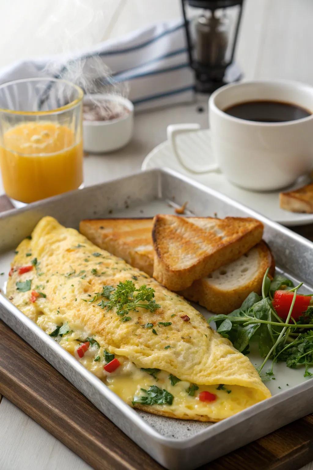 A fragrant omelet infuses a savory flair into your breakfast.