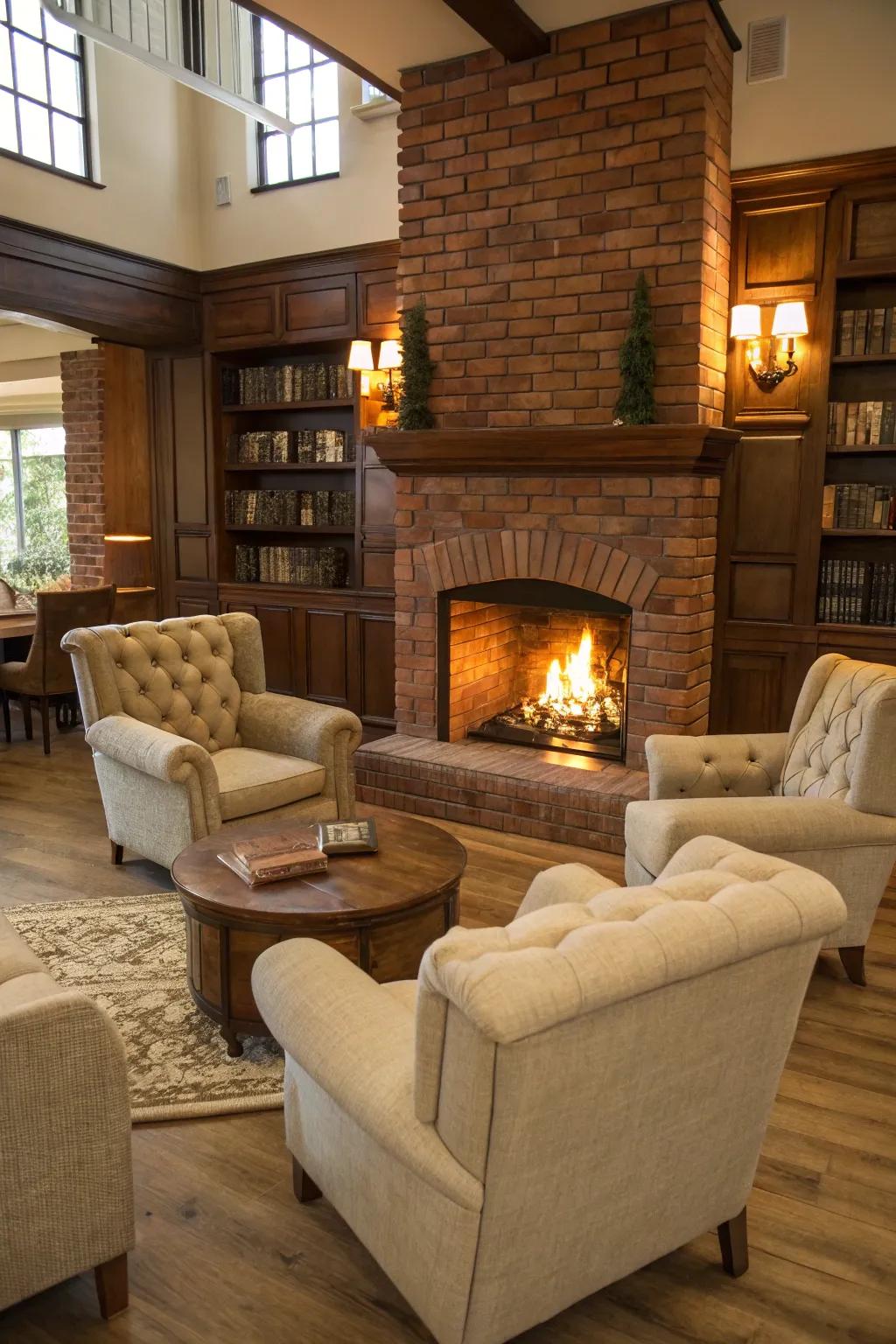 Craft a welcoming nook by situating seating near your fireplace.