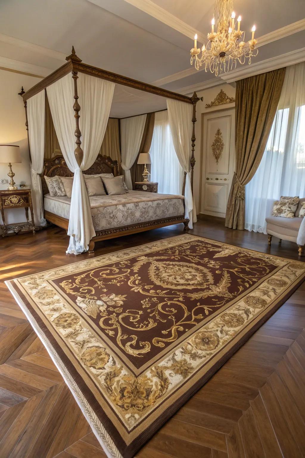 A decorated floor covering unifies the room with style.