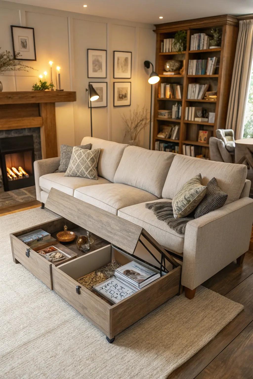 Versatile furnishings maximize usefulness in a compact area.