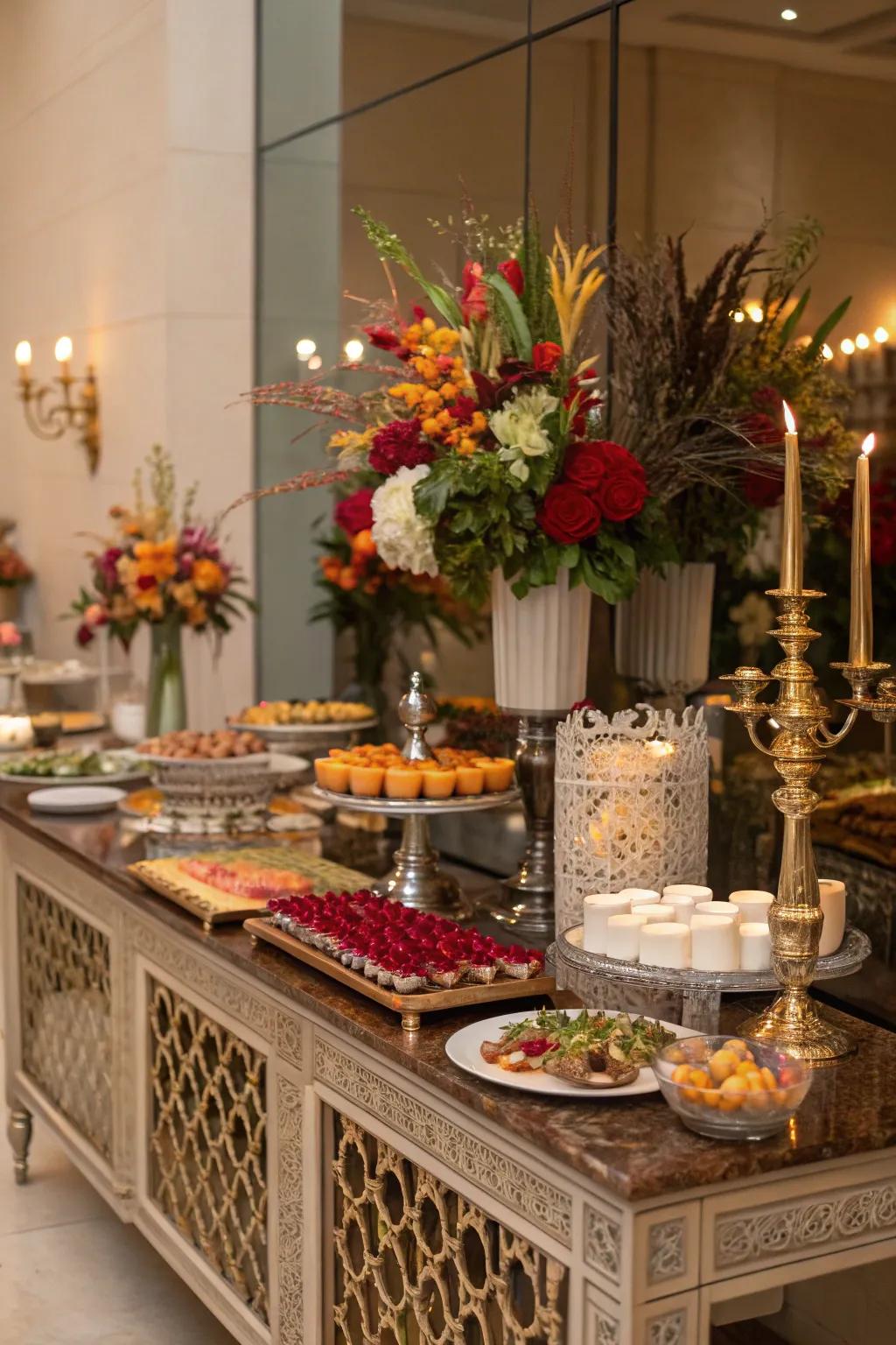Mirrored elements boost the refinement of your buffet.