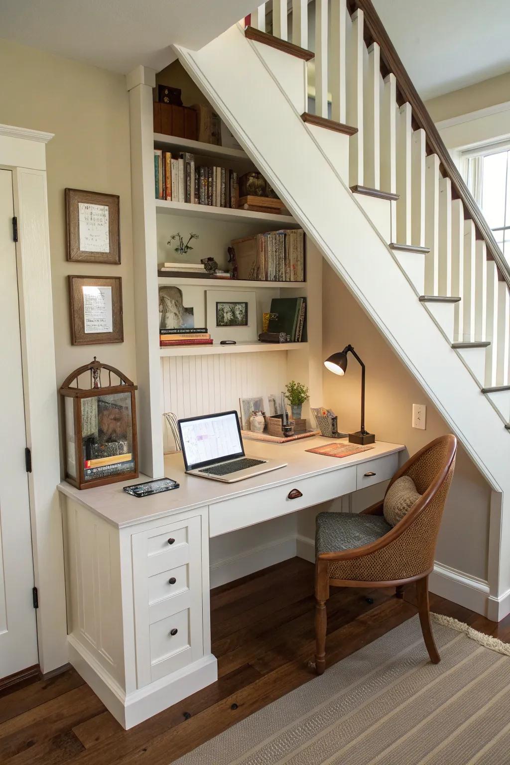 Transform the stair bulkhead into a useful workspace.