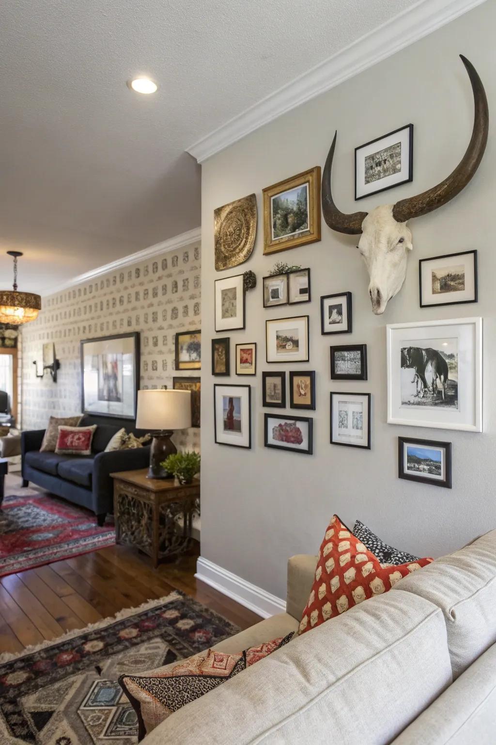 Combine elements on a gallery wall for variety.