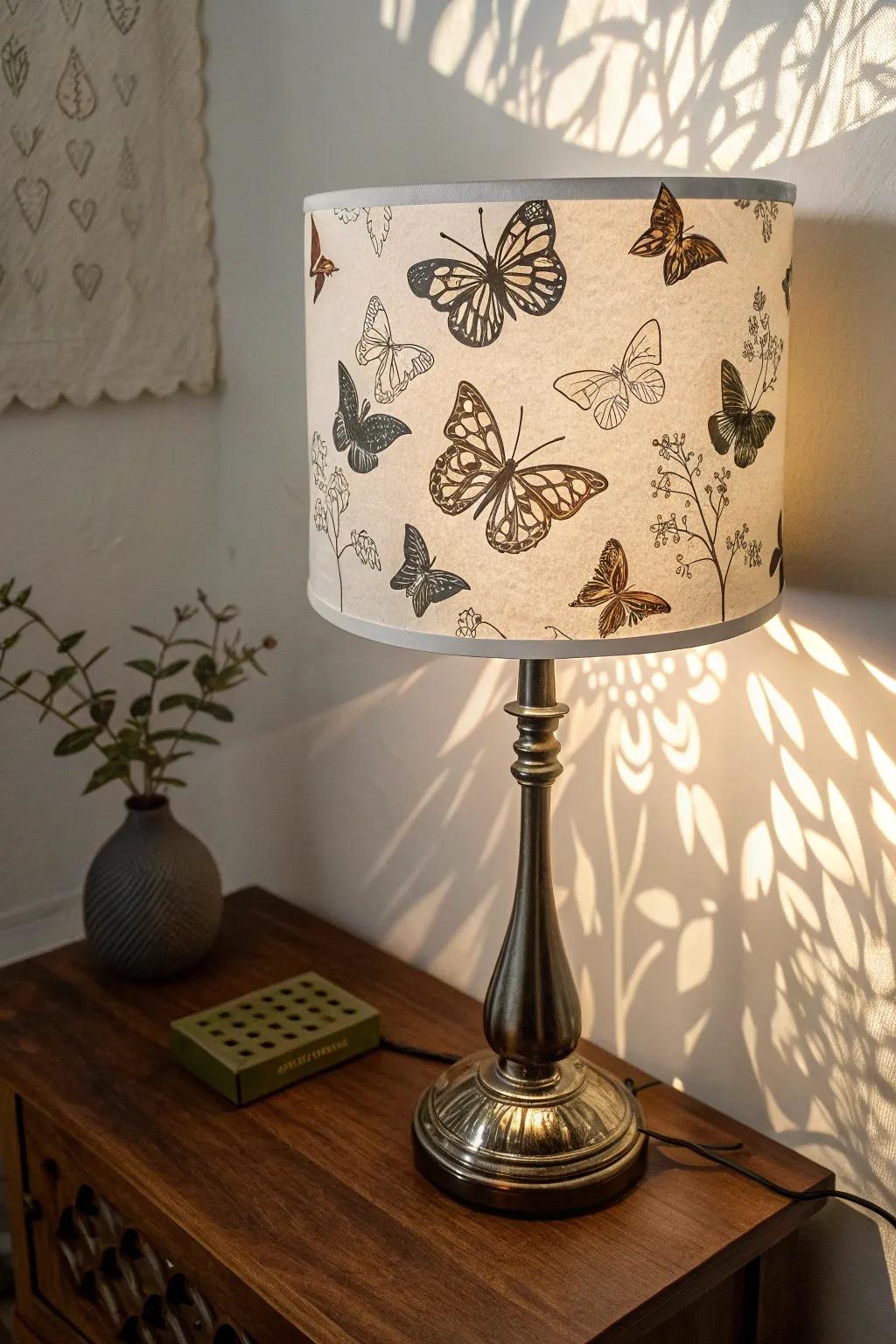 Butterfly light fixture shades create captivating shadow patterns.