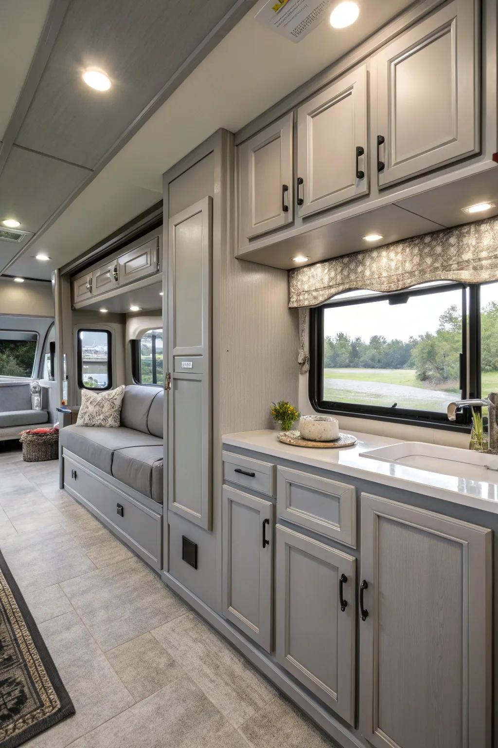 Gray cabinets offer a versatile and elegant foundation.