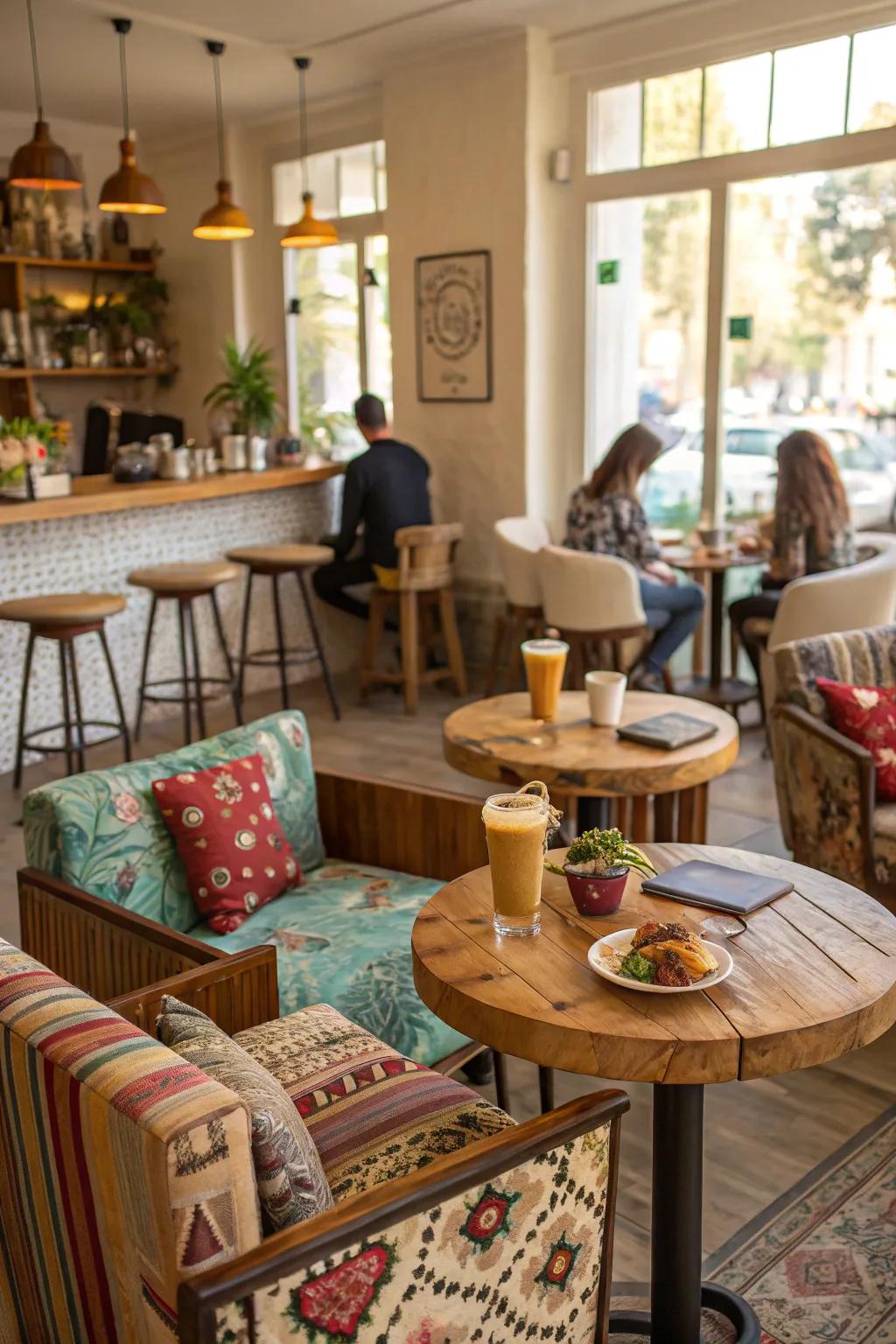 Blended seating selections fashion a versatile home cafe setting.