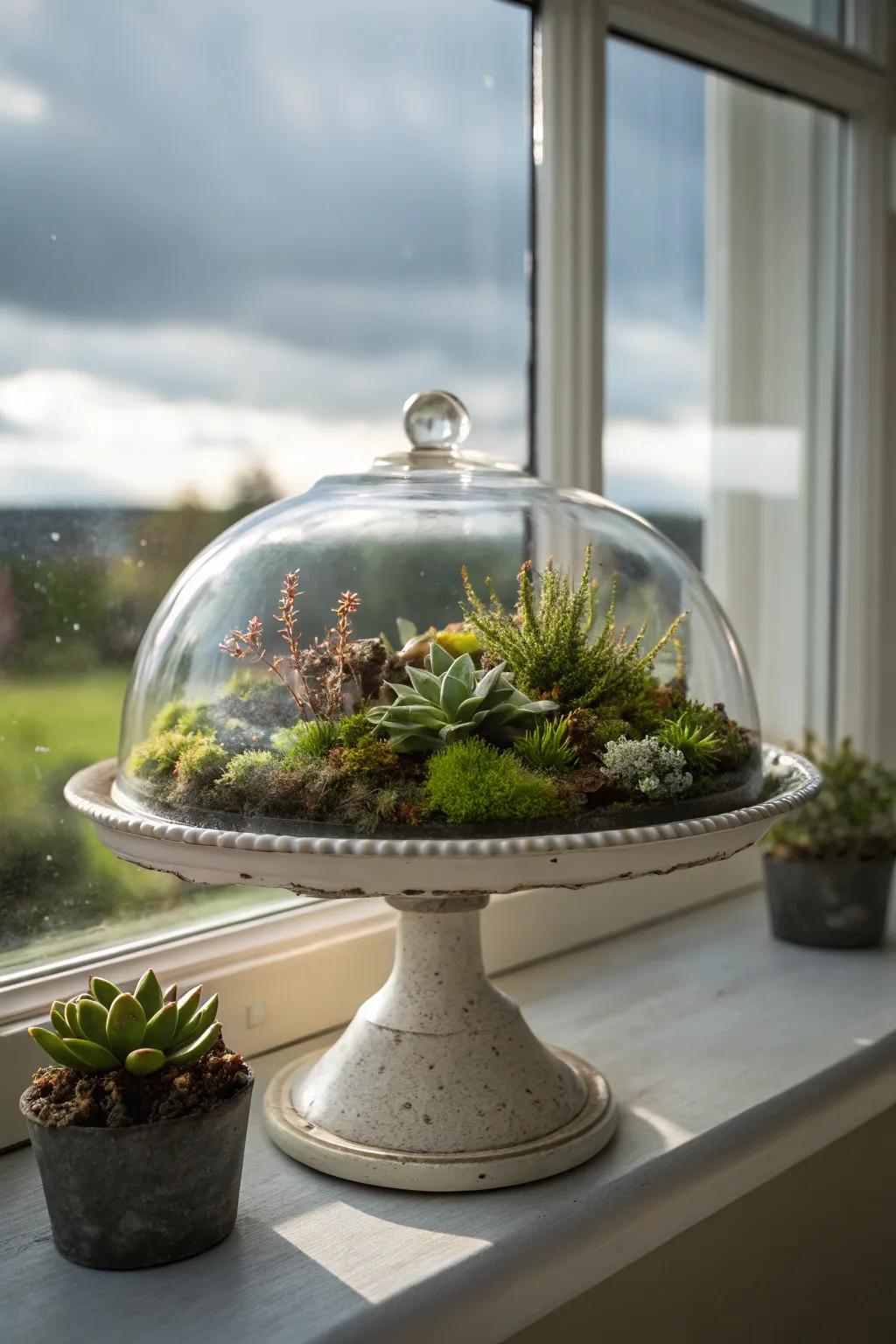 Invite a segment of nature indoors with a moss and succulent exhibit.