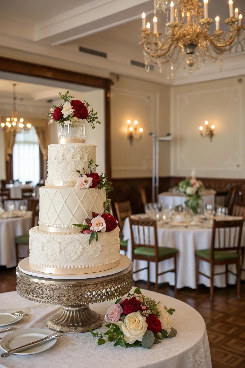 A superbly layered cake acting as the central attraction, bringing about elevation and elegance.