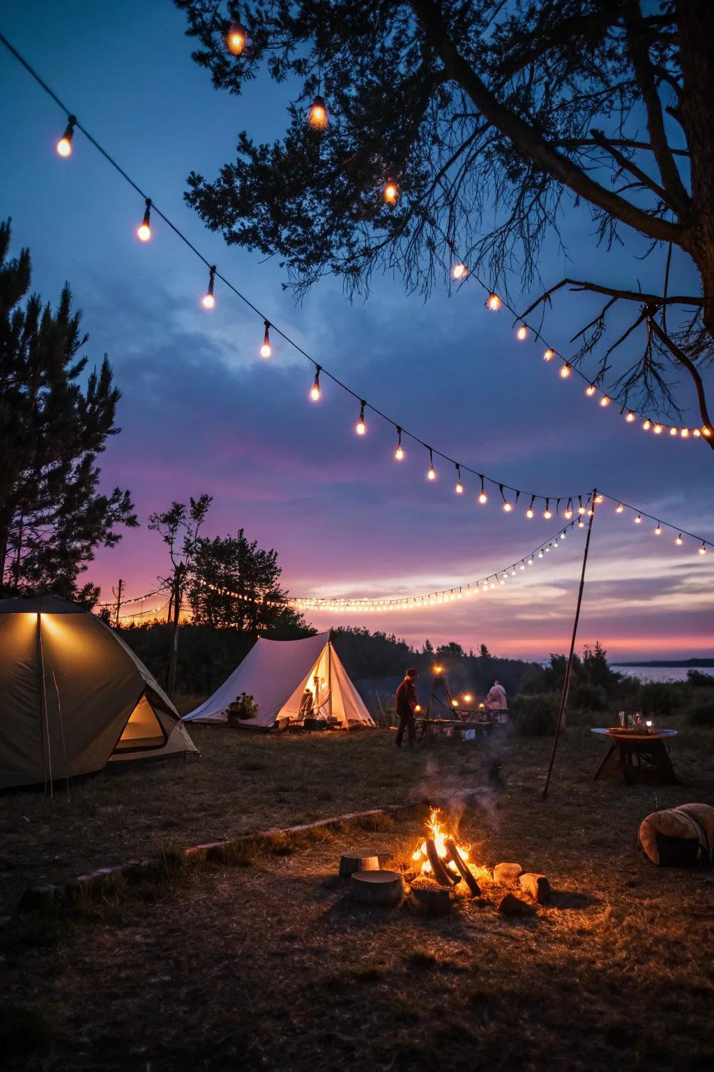 Illuminate your campsite with the inviting radiance of twinkle lights.