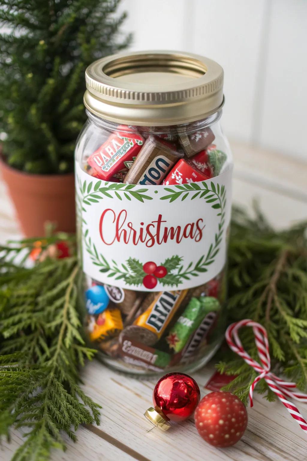 Glass container candy gifts that are both festive and delicious.
