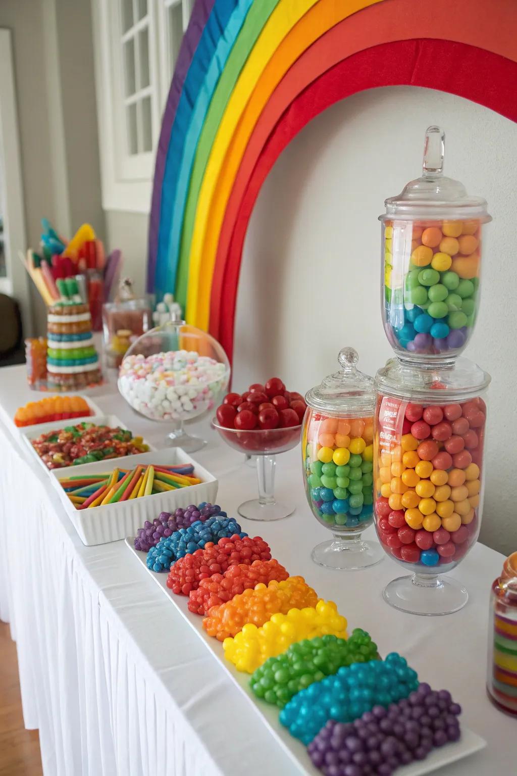 Basic colors such as rainbow themes make choosing candies easier and cheaper.
