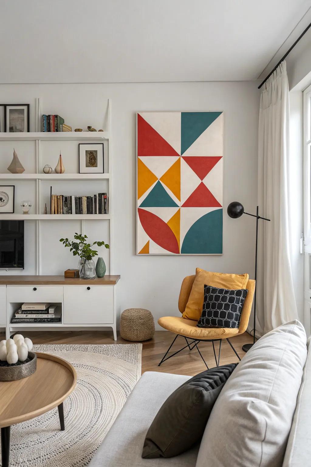 Shape-based designs in a minimalist living room