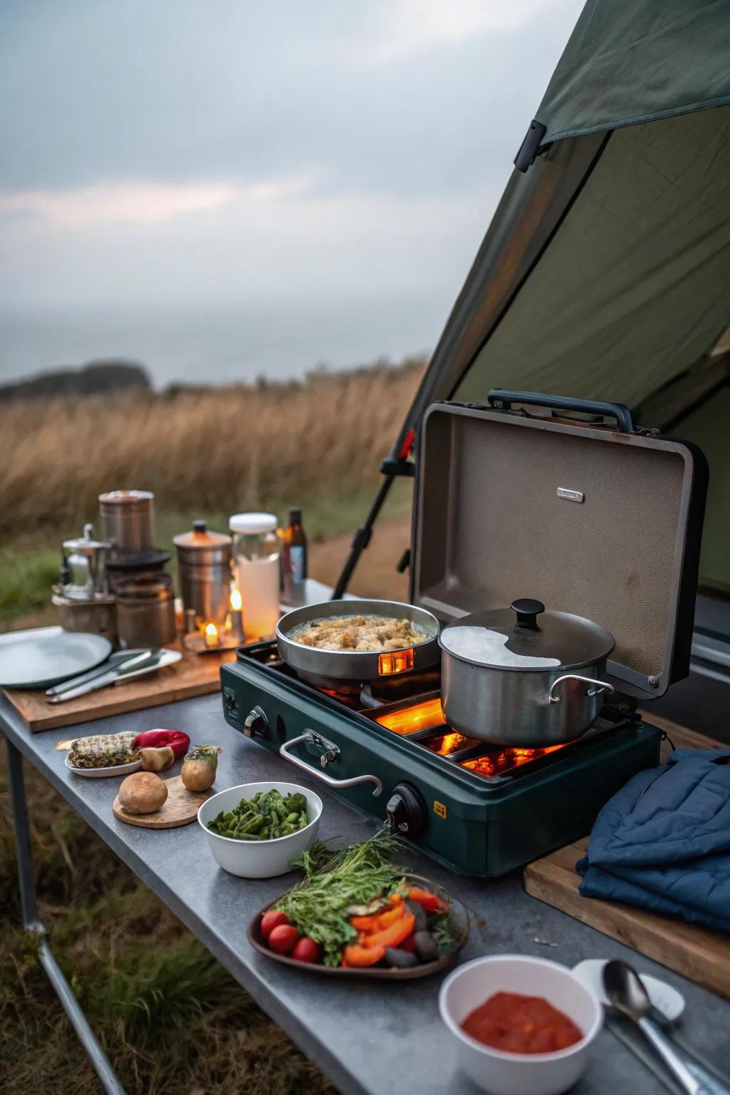 Make delicious meals anywhere using a portable camping cooker.