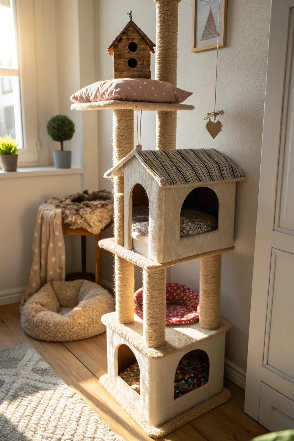 Secluded dens and sanctuaries provide a comfortable escape for your cats.