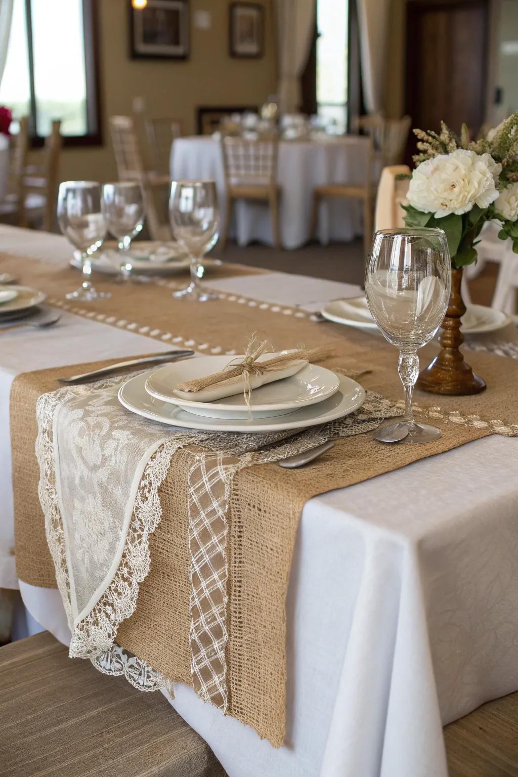 Textured cloths enhance the charm of your catering table.