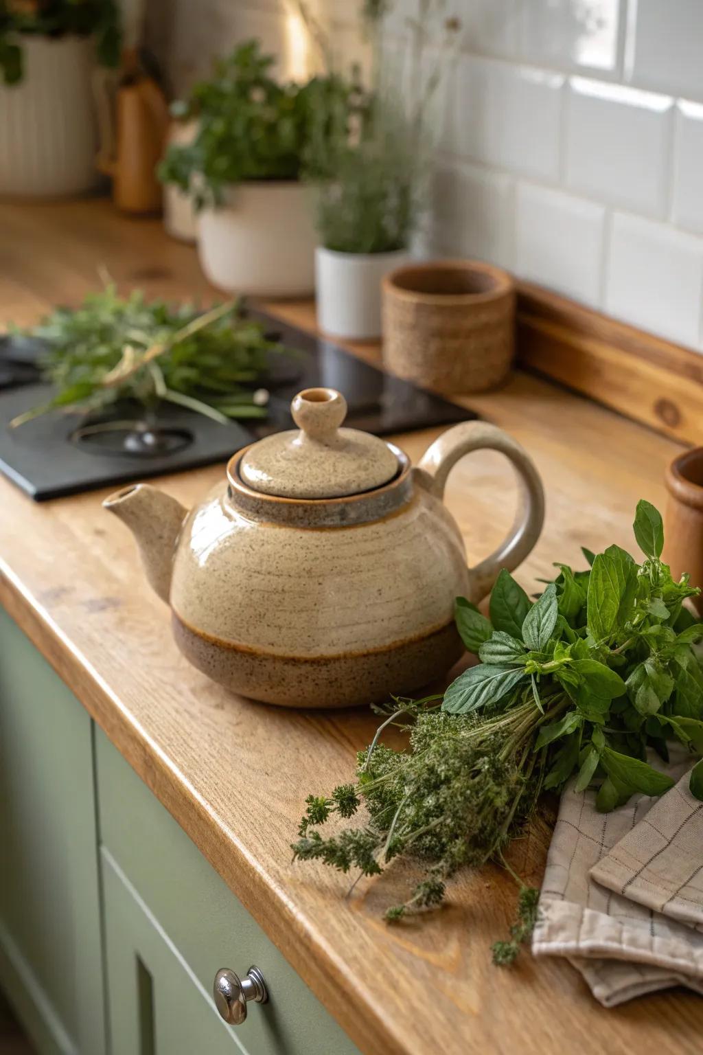 Grounded colors make a calming and natural feel for this kettle. <strong><em>So peaceful and elegant!</em></strong>&rdquo; loading=&rdquo;lazy&rdquo; class=&rdquo;pimg&rdquo;>
	</picture><figcaption>Grounded colors make a calming and natural feel for this kettle. <strong><em>So peaceful and elegant!</em></strong></figcaption></figure>
<p>Kettles in grounded colors like greens and browns can make a relaxing vibe. They bring back memories of comfy afternoons in my Boston place, enjoying tea as I watch the leaves change. <strong><em>The hues of nature are relaxing!</em></strong></p>
<h3>A few choices to try:</h3>
<ul class=