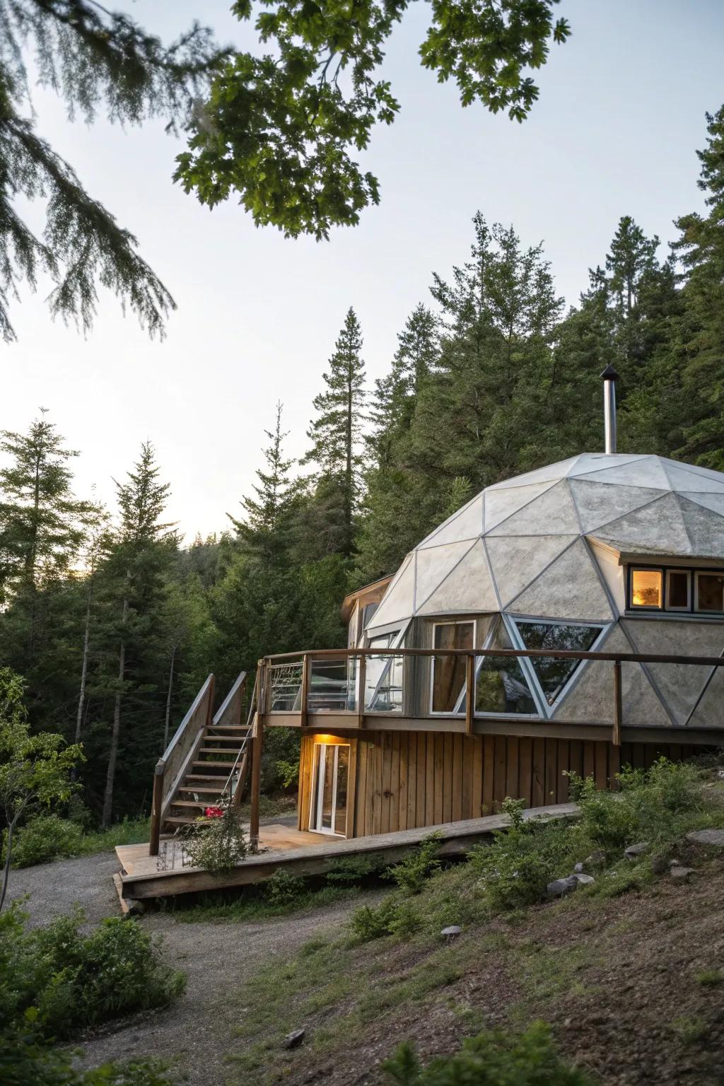 An arched home mixing beautifully with its natural backdrop.