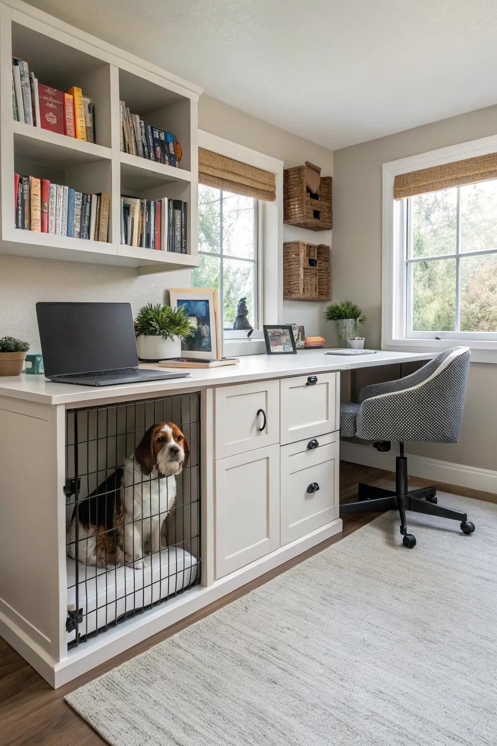 Integrate a kennel into your furniture for a seamless appearance.