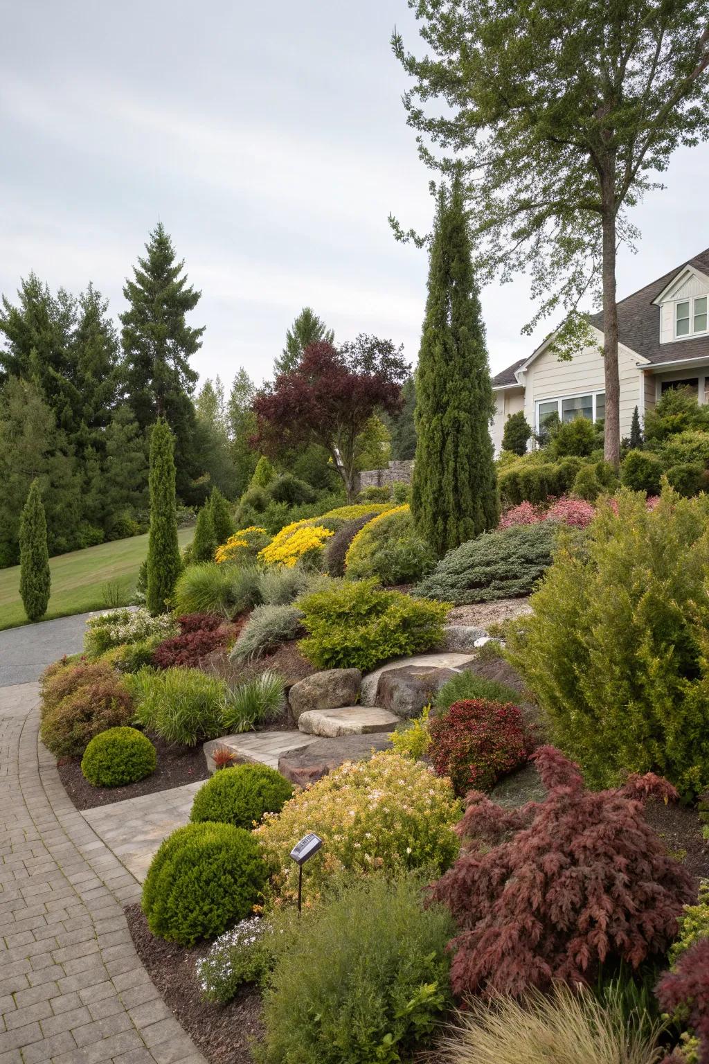 Tiered vegetation creates a visually stimulating landscape.