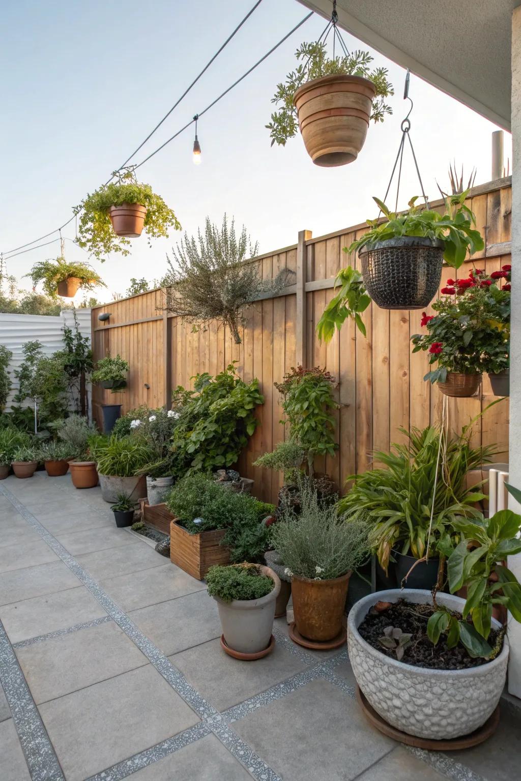 Potted plants introduce verdant color and vitality to your patio.