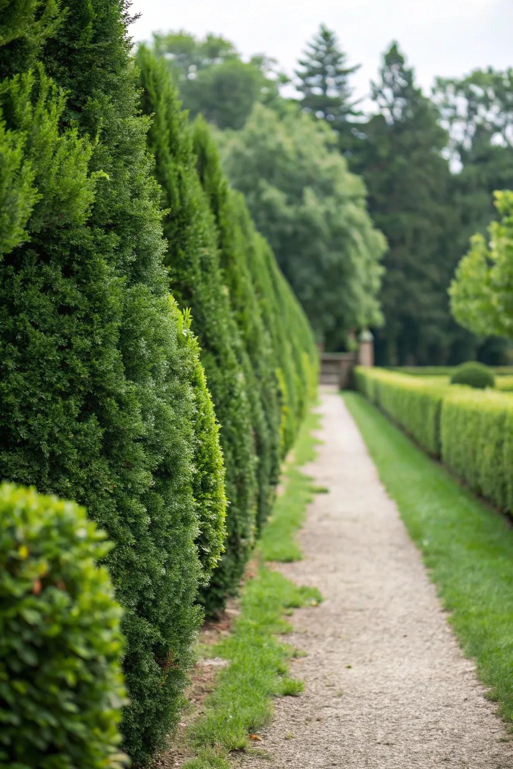 Year-round hedges offer continuous privacy and greenery.