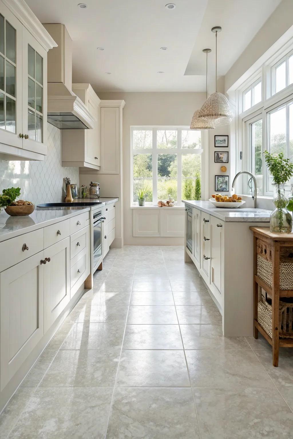 Sheet vinyl provides a continuous appearance and superior water resistance.