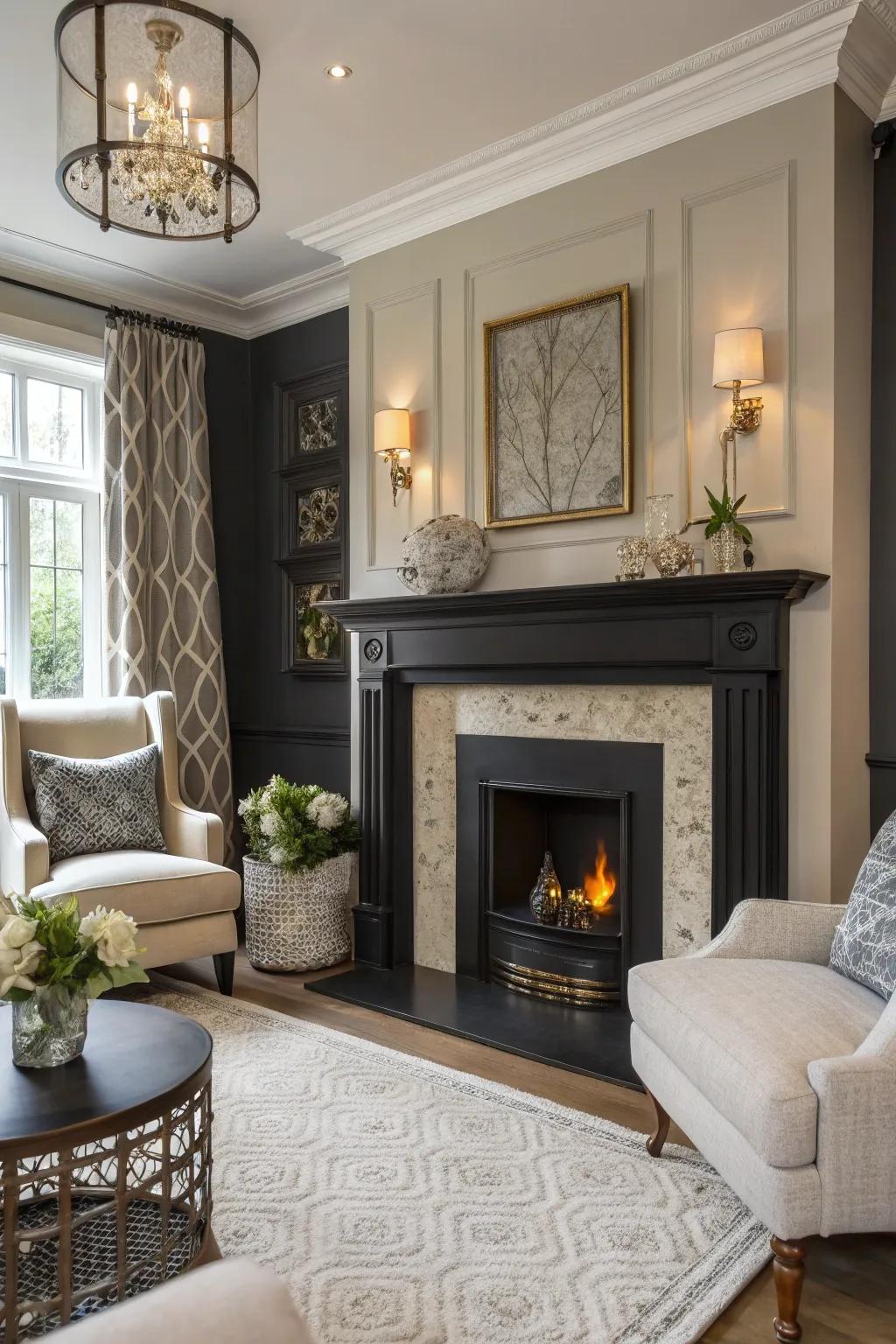 A contrasting mantel contributes depth and fascination to this stylish flue structure.