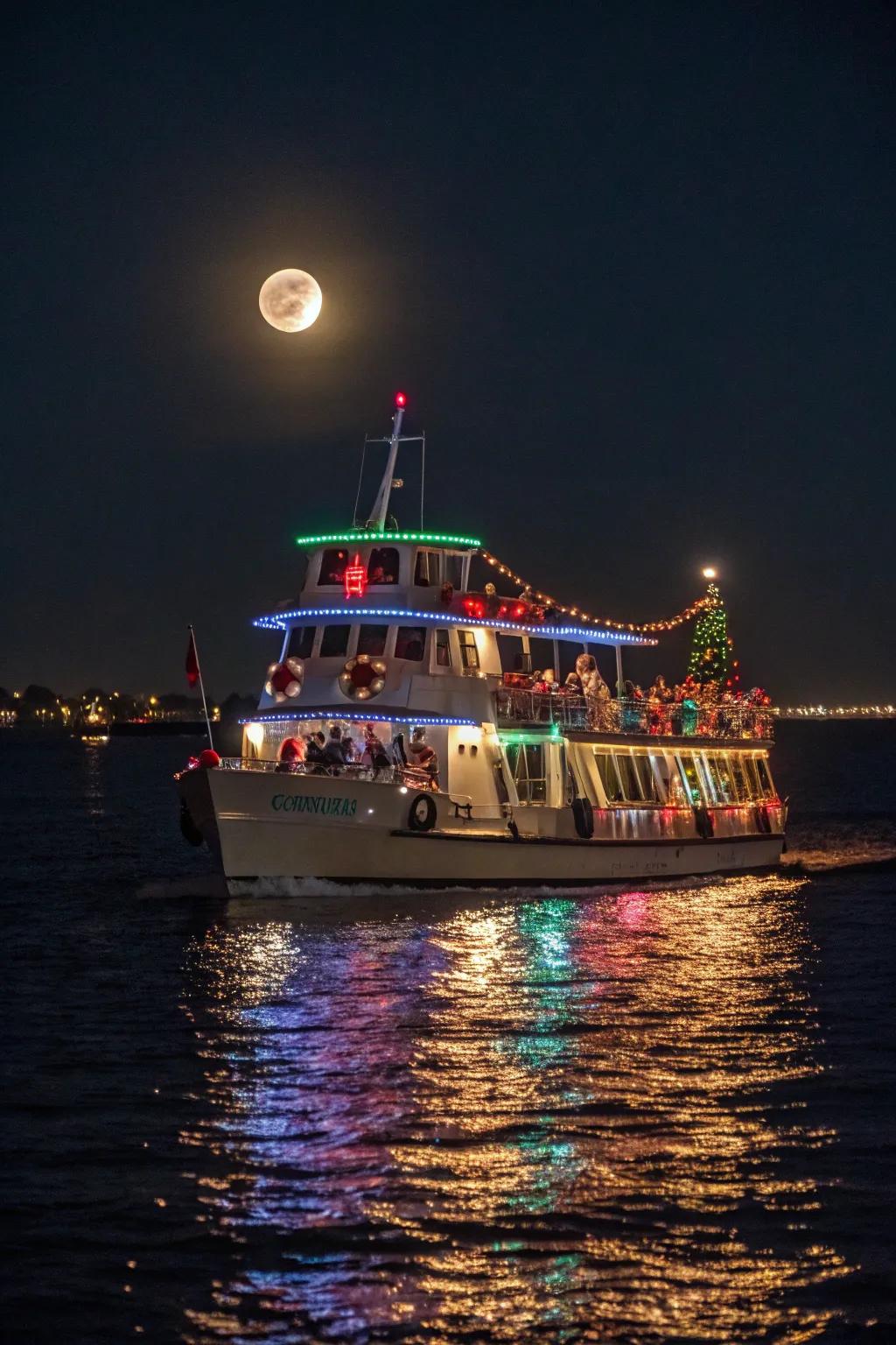 The Christmas Locomotive on the water, bringing joy to onlookers.