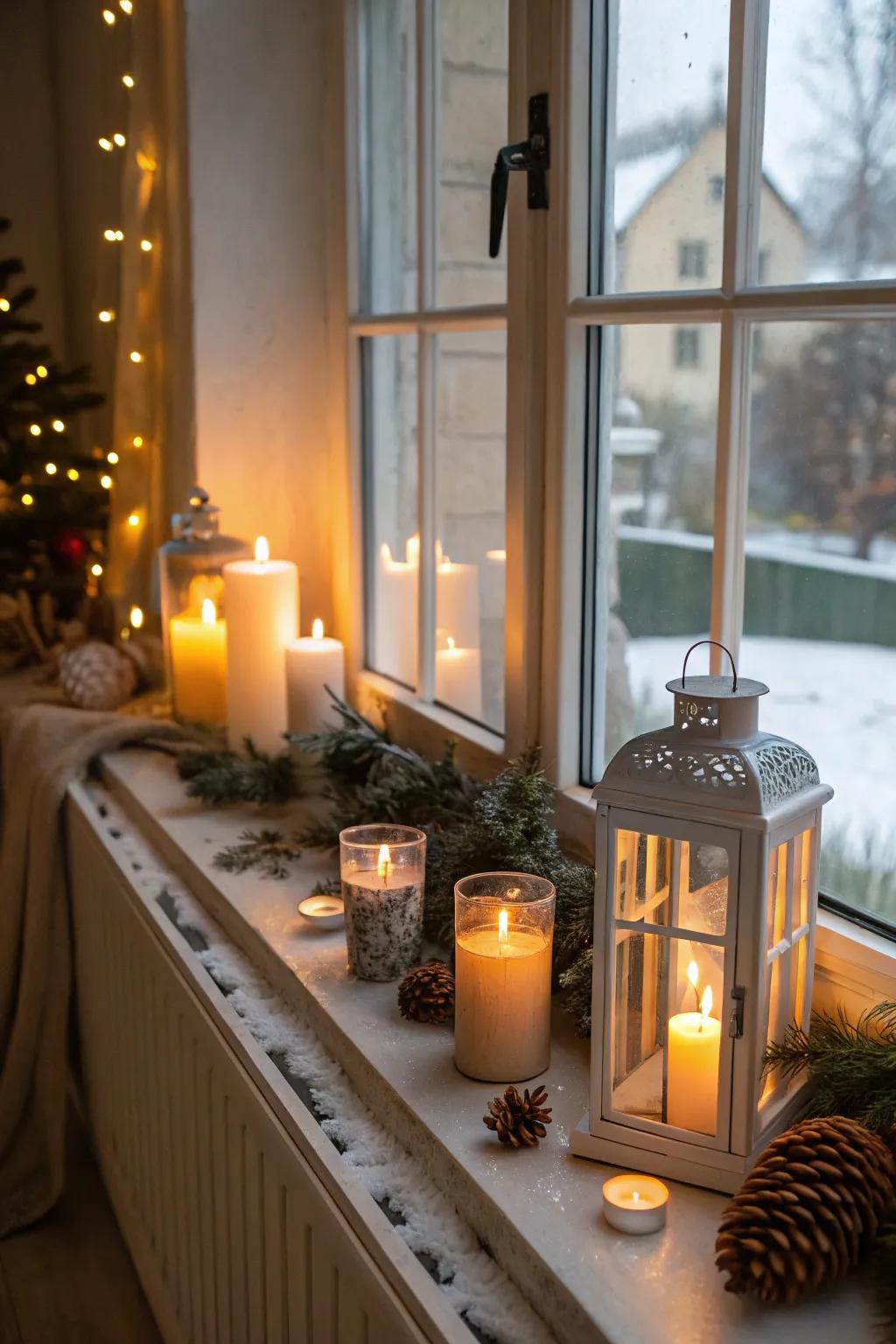 Beams and globes on the ledge present a toasty, inviting radiance.