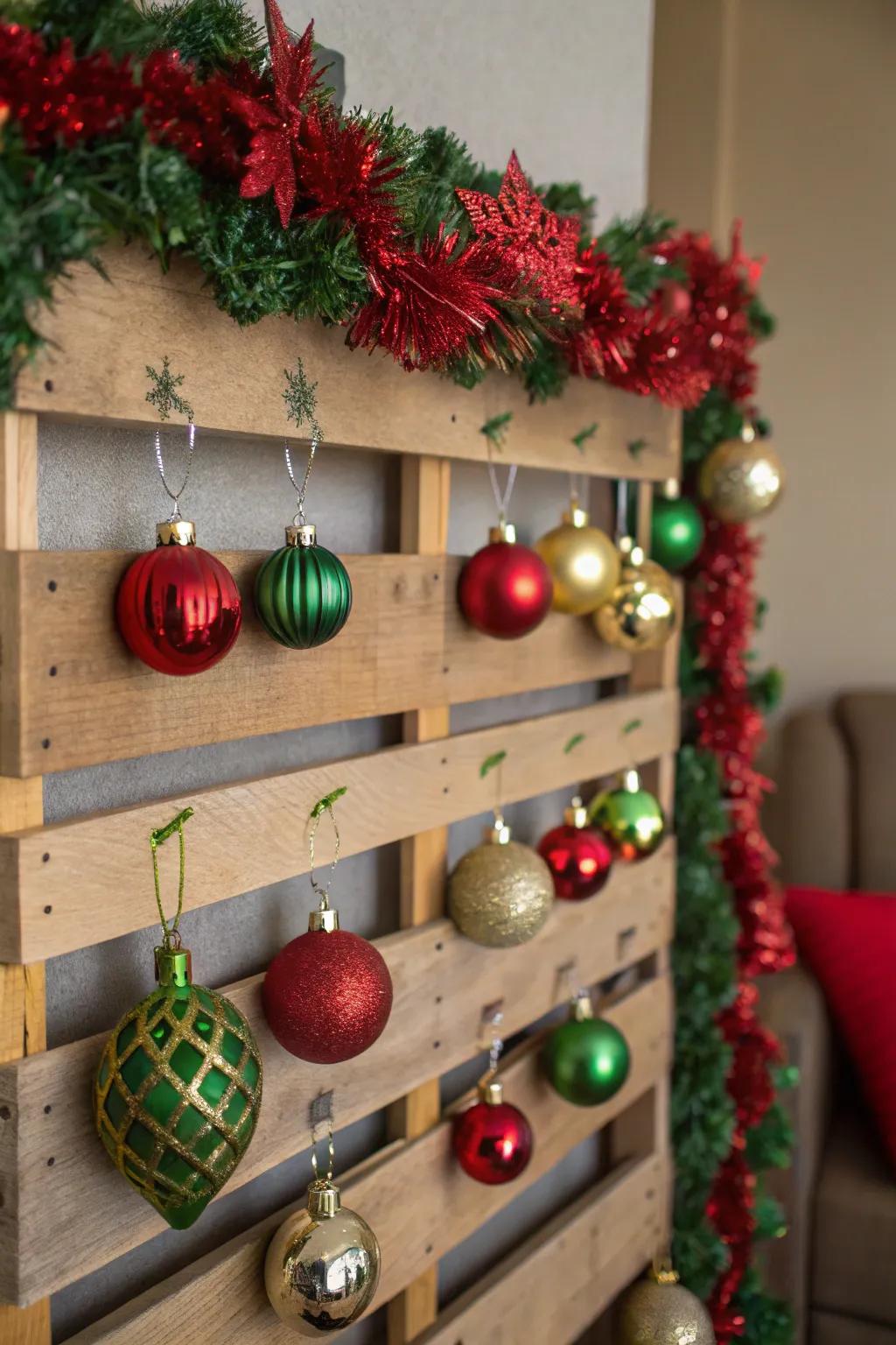 Display your ornaments with a pallet showcase.