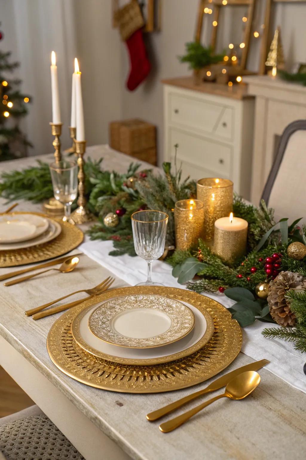 Gilded accents introduce a hint of classiness to the Christmas table.