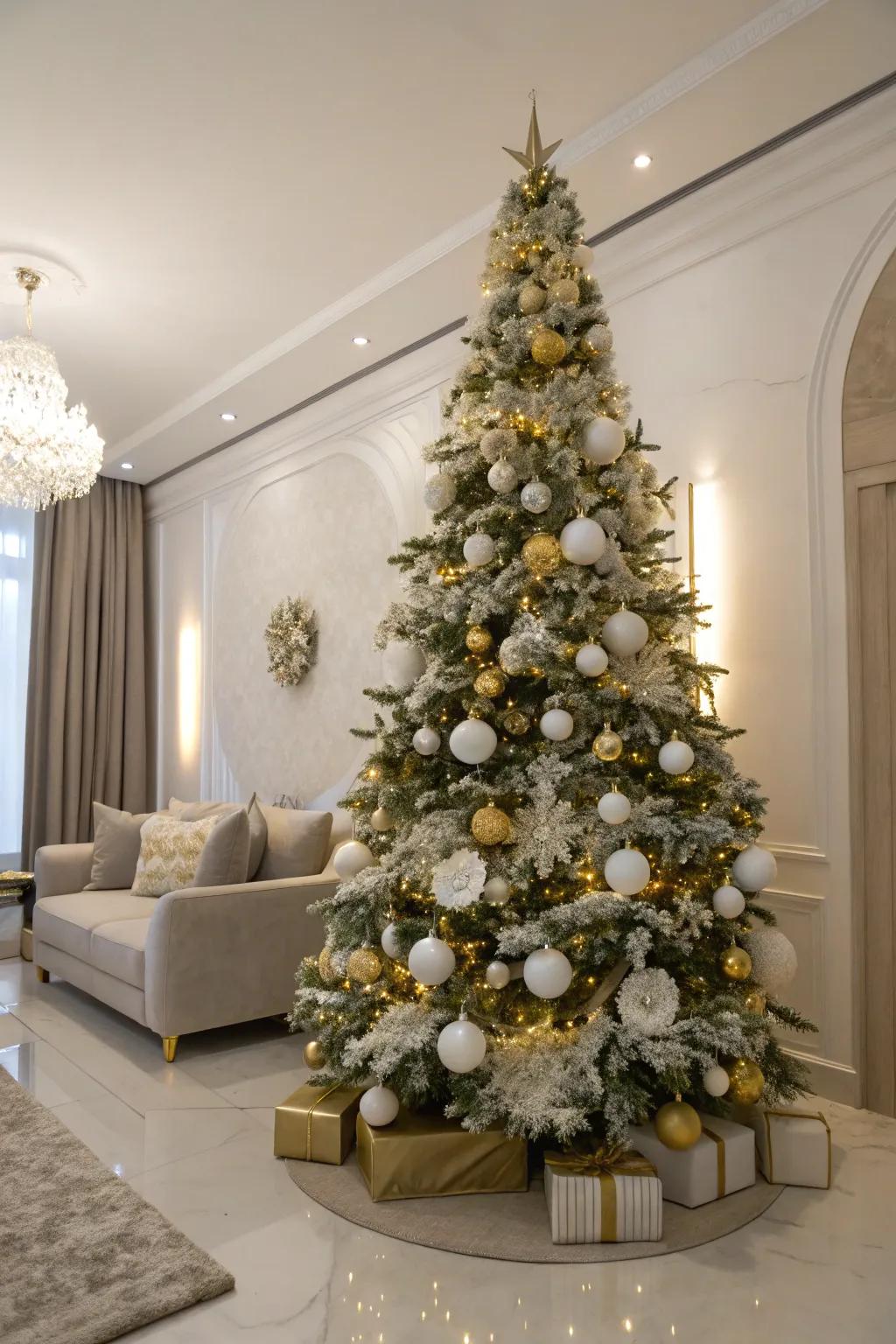A sophisticated Christmas tree in chalk and gilded.