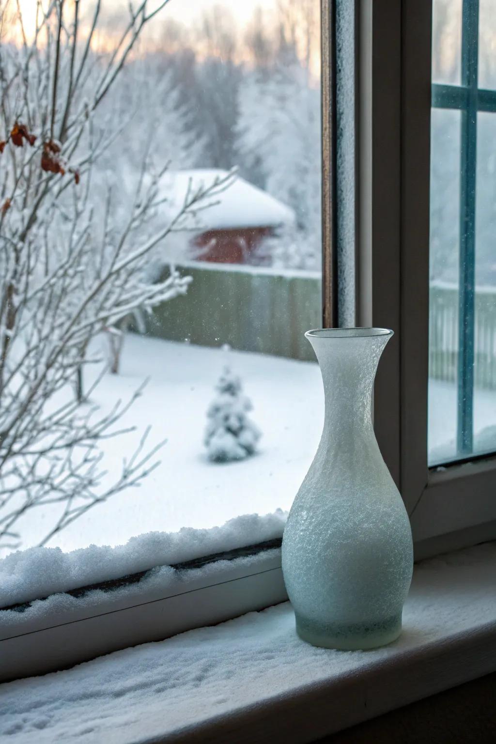 Capture winter's allure with an icy vase.