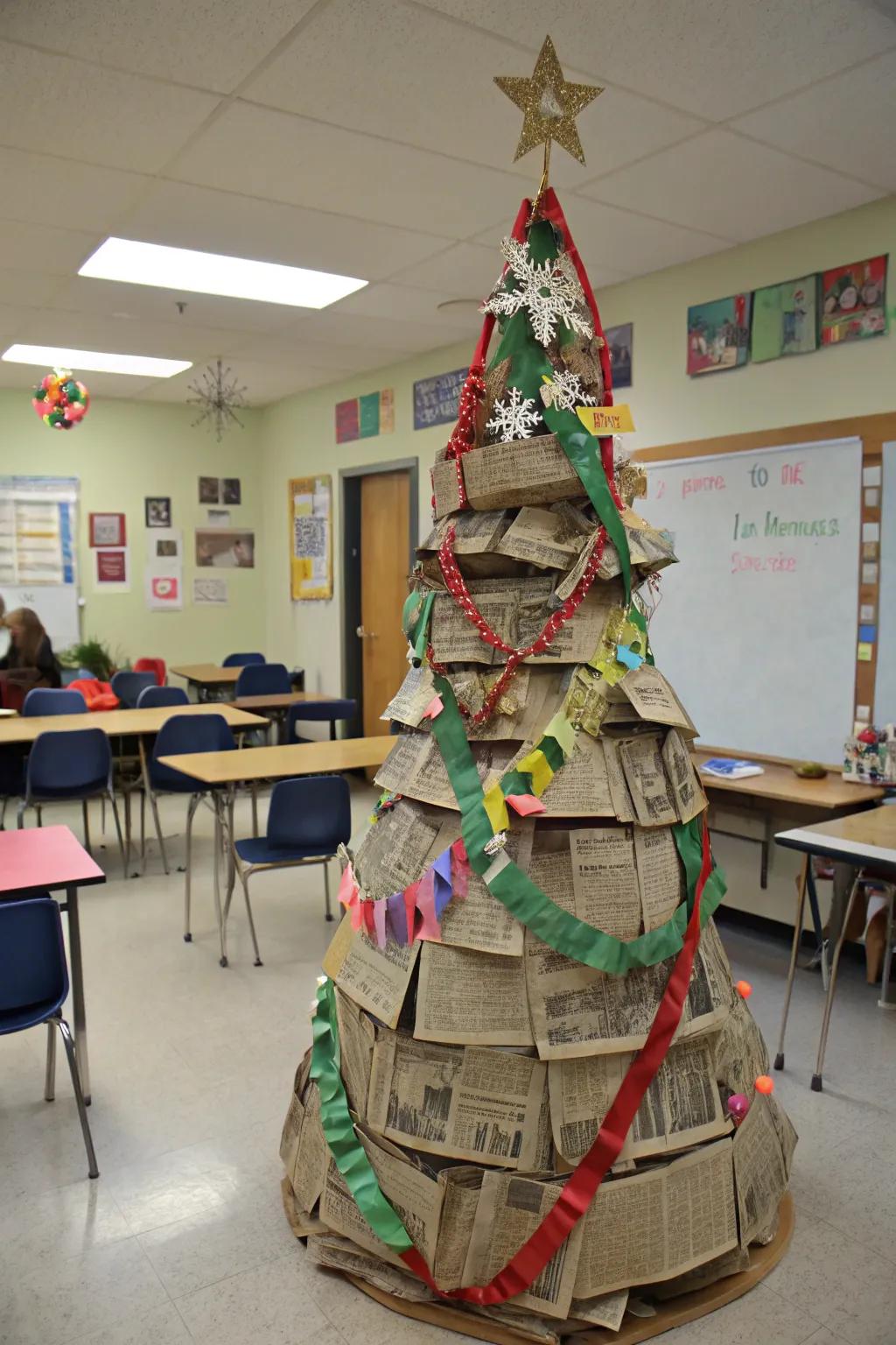 A sustainable Yule tree fashioned from repurposed materials