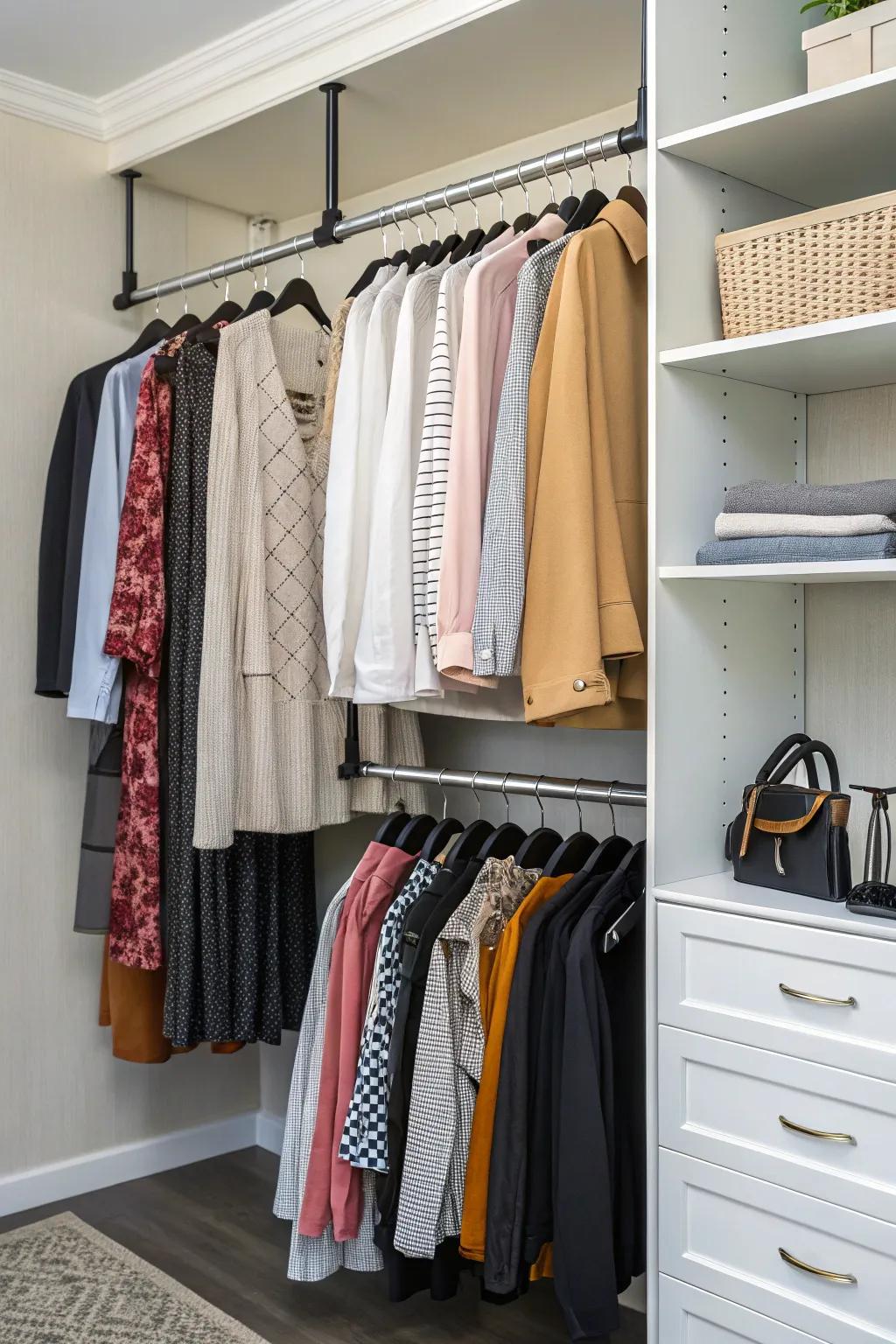 Adjustable rails provide versatile storage options for changing needs.