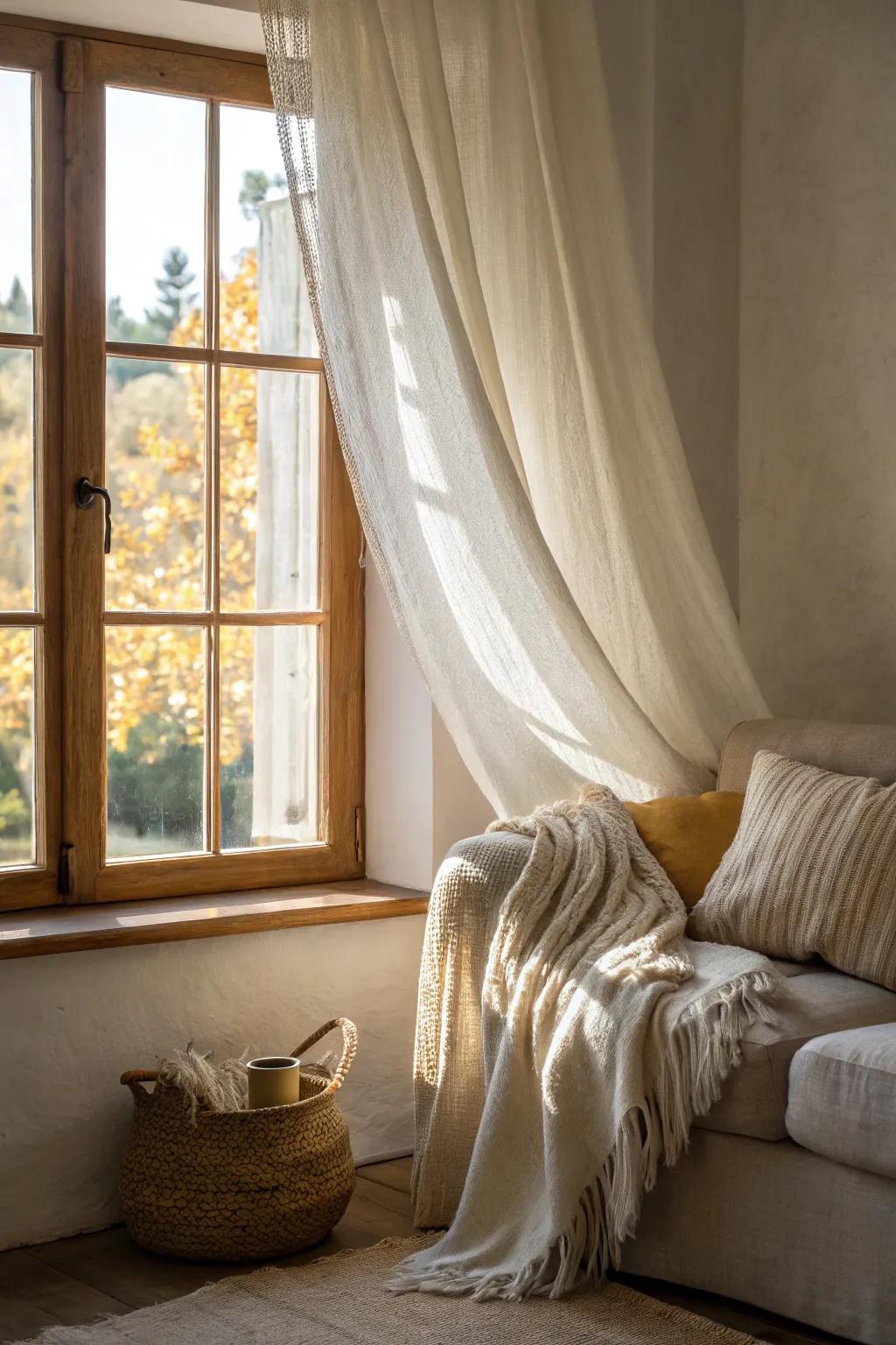 Light, airy textiles create a breezy, coastal ambiance.