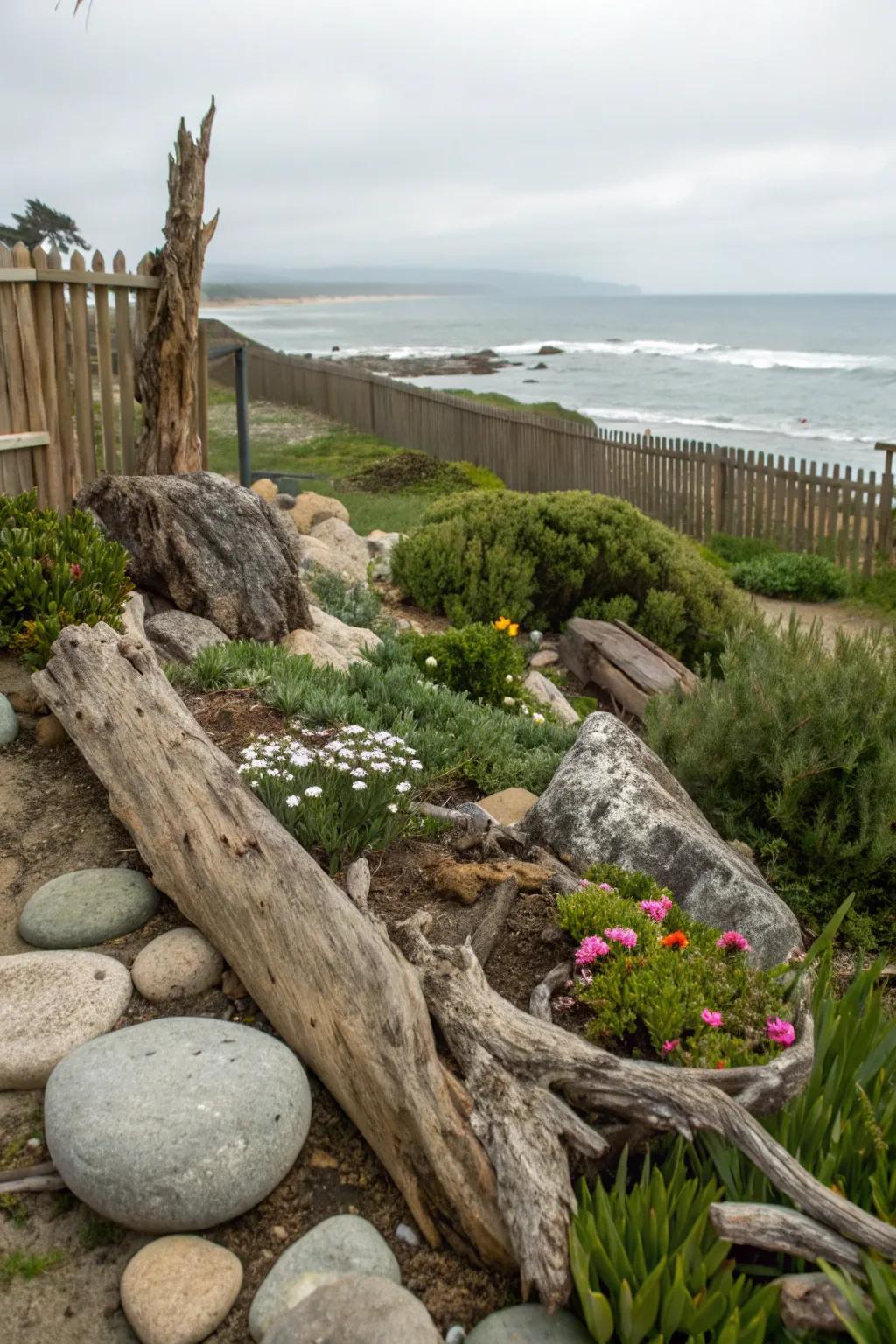 Rustic materials imbue authenticity and charm into a coastal garden.