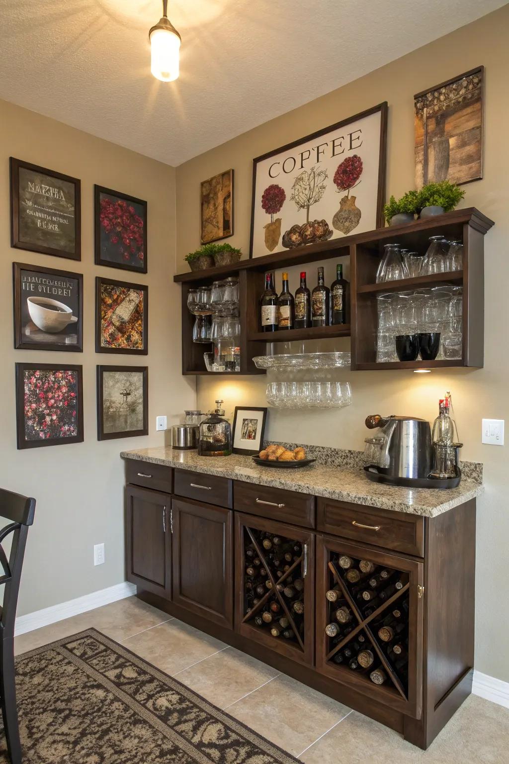 Themed décor provides character to your coffee and wine bar.