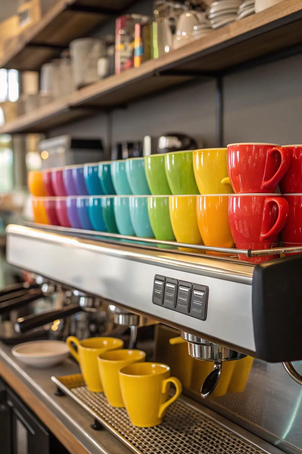 Your mug assortment can serve as a focal point in your coffee bar.