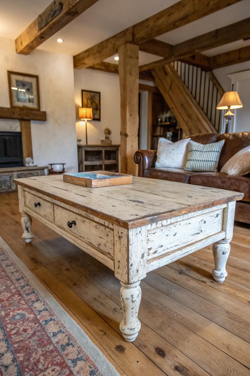 Distressed detailing breathes timeless charm into your room.