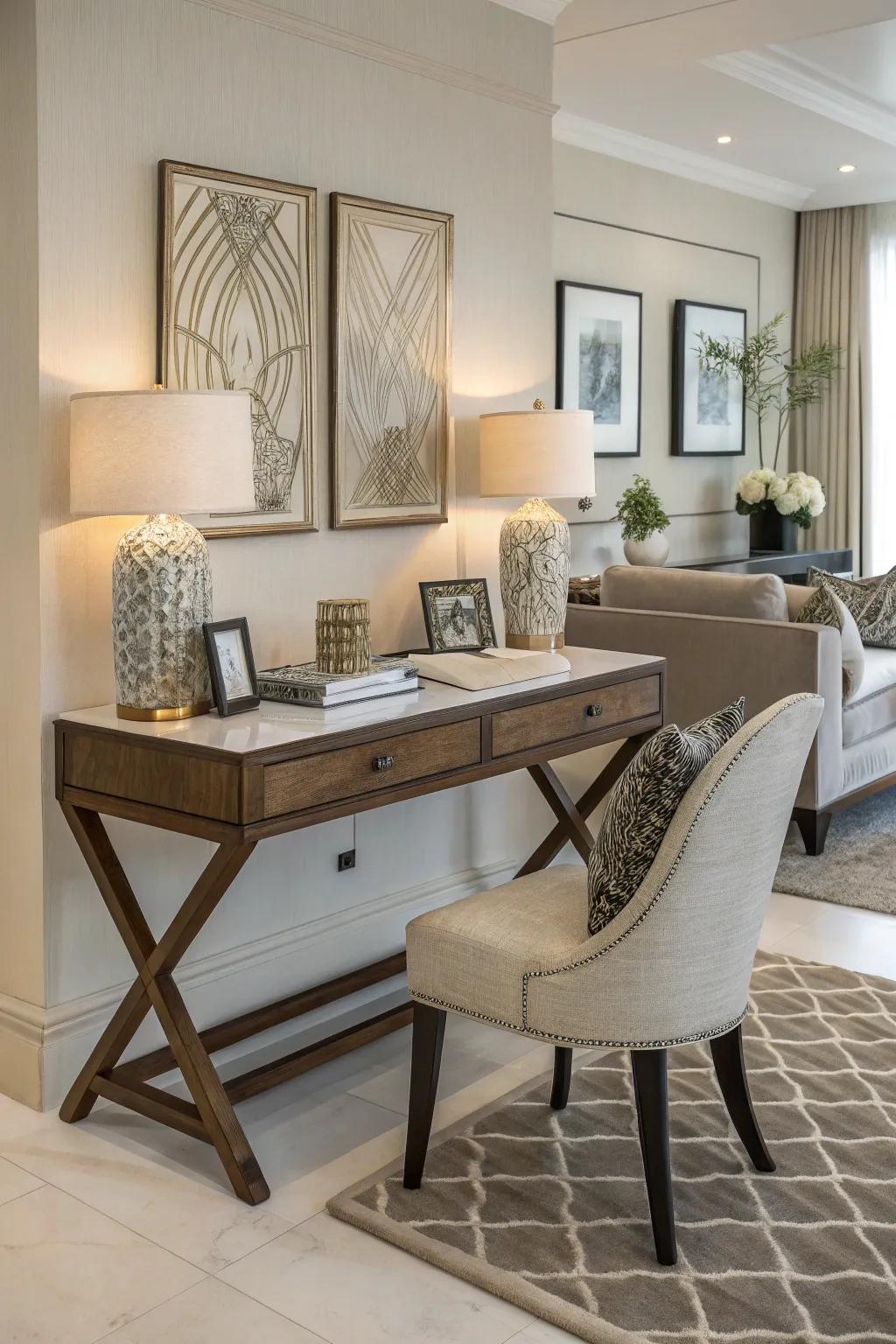 A console table smoothly converting into a workspace.