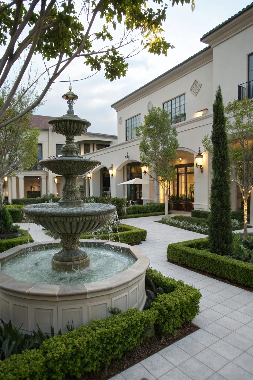 Water features offer peace and add visual interest.