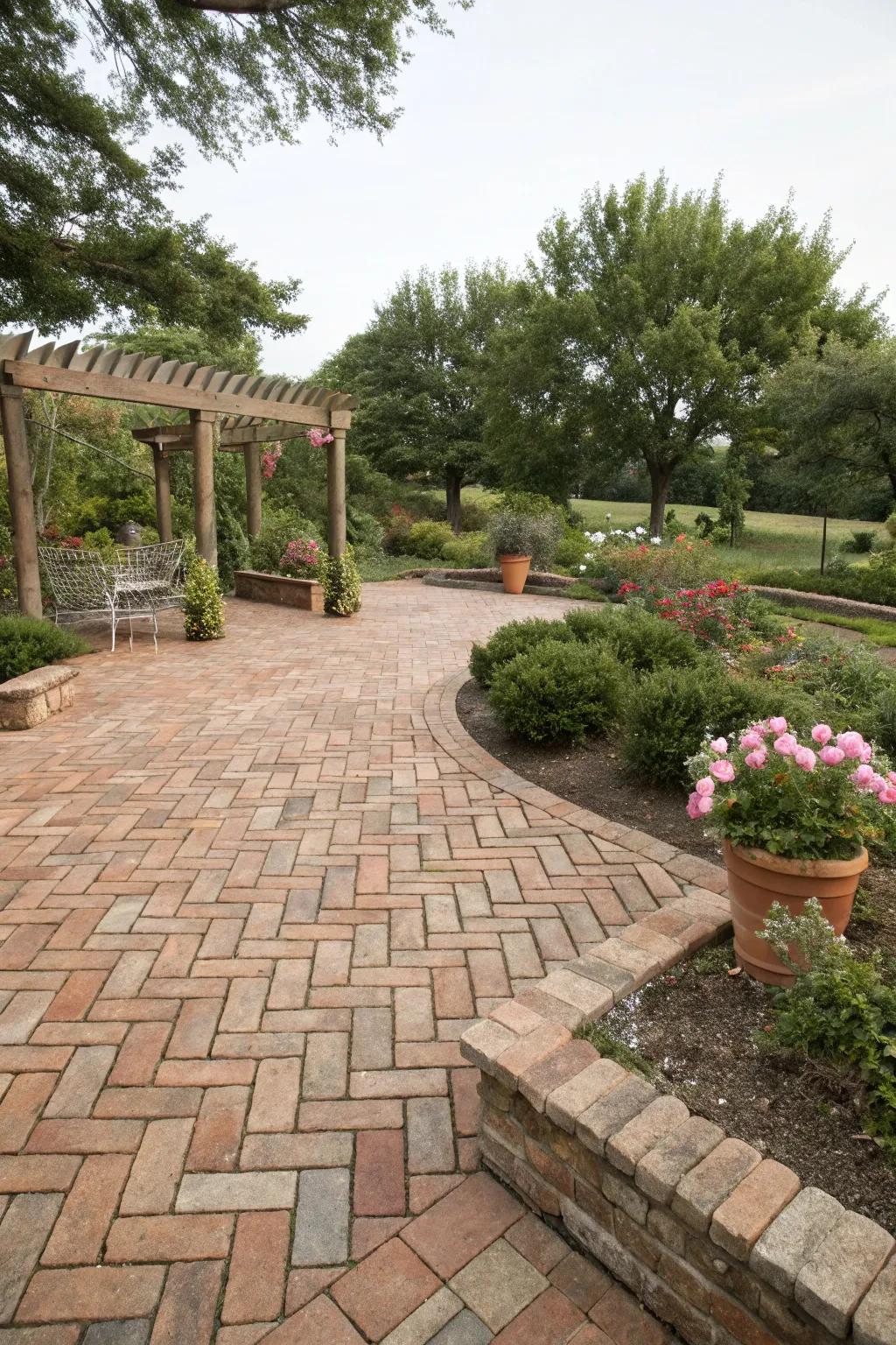 Traditional refinement with a chevron brick arrangement.