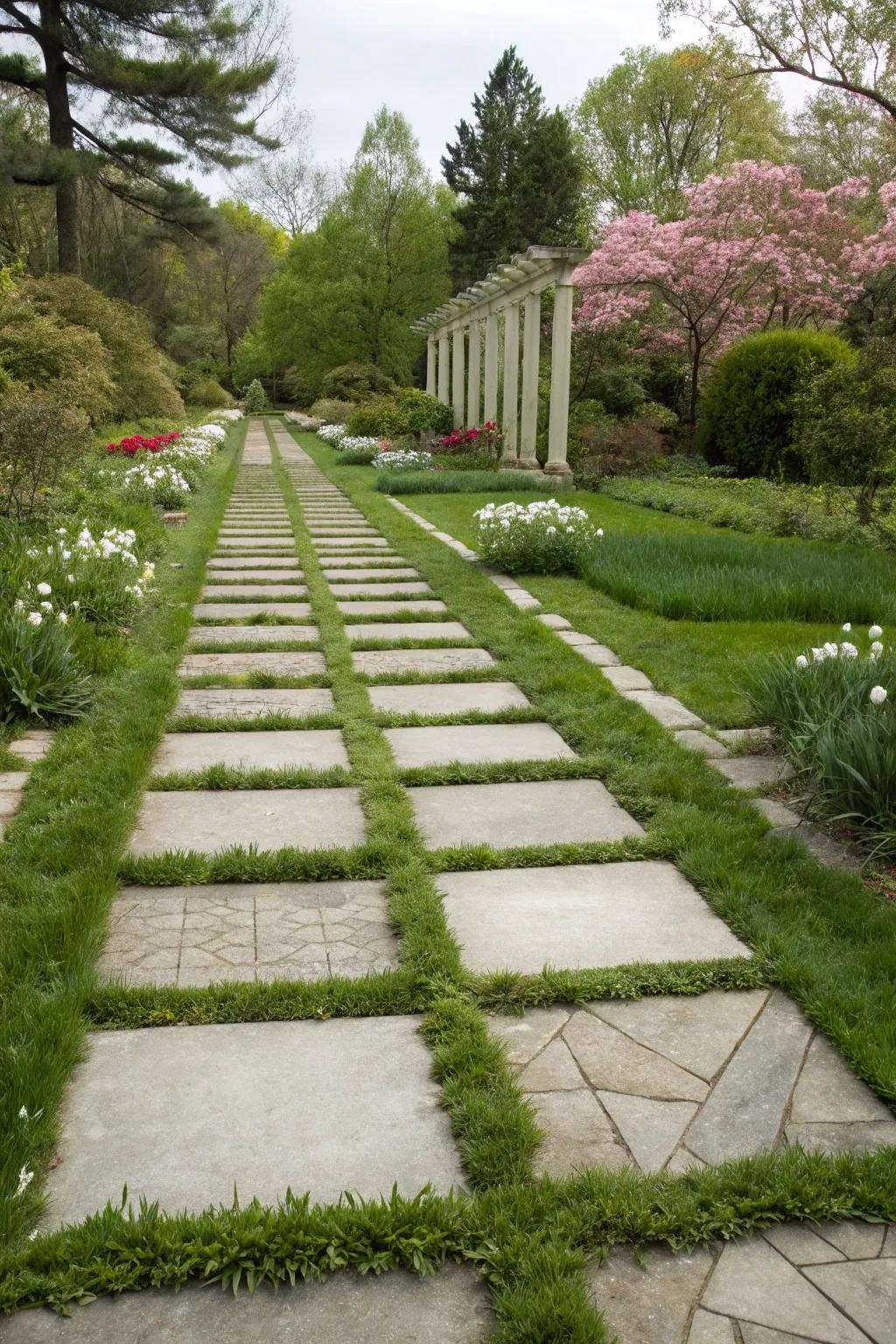 Combine concrete with nature to make a calm path.