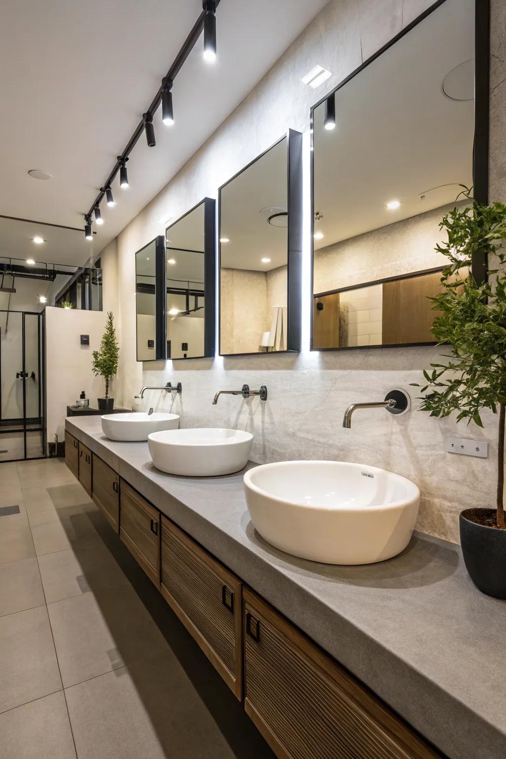 Bathroom featuring streamlined, surface-mounted installations.