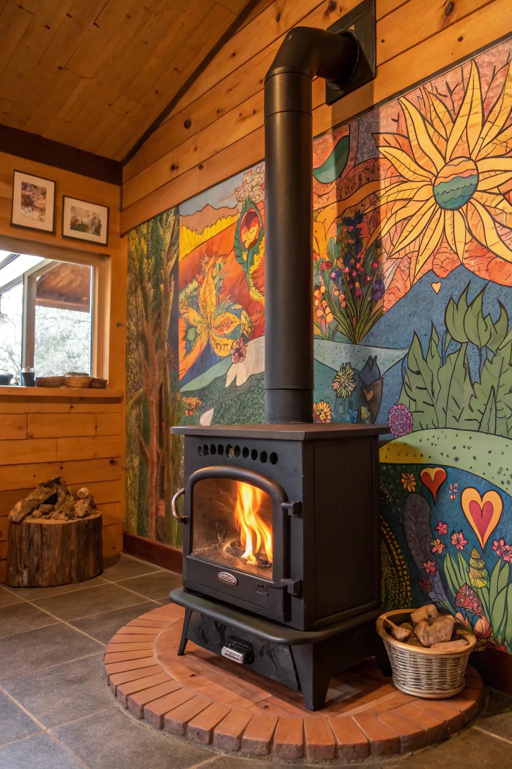 Transform your heat source area through a striking wall mural.