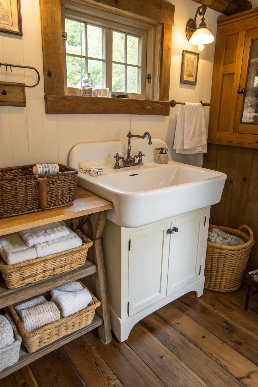 A classic-style wash basin enriches any laundry area.