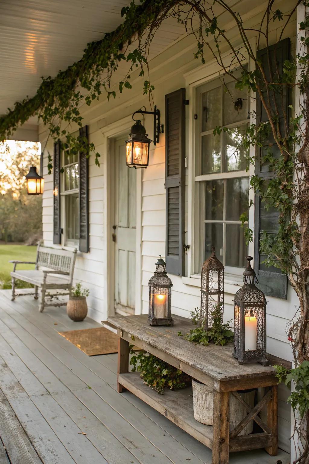 Time-worn pieces add timeless character to this country porch.
