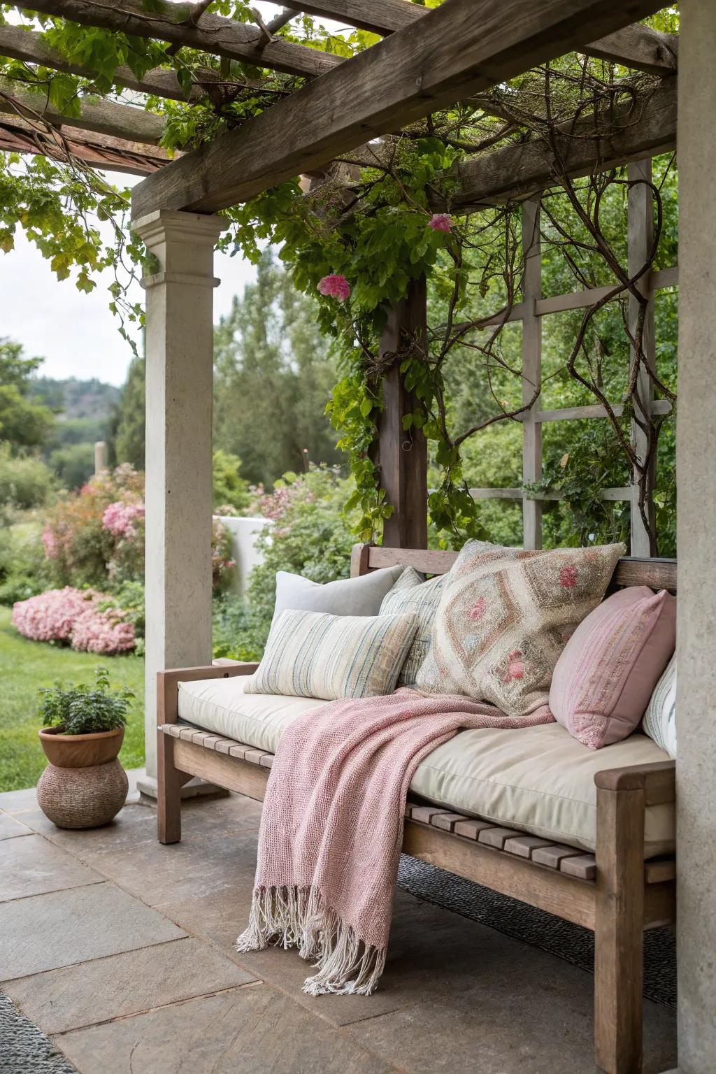 Soft fabrics make your porch the ultimate comfort zone.