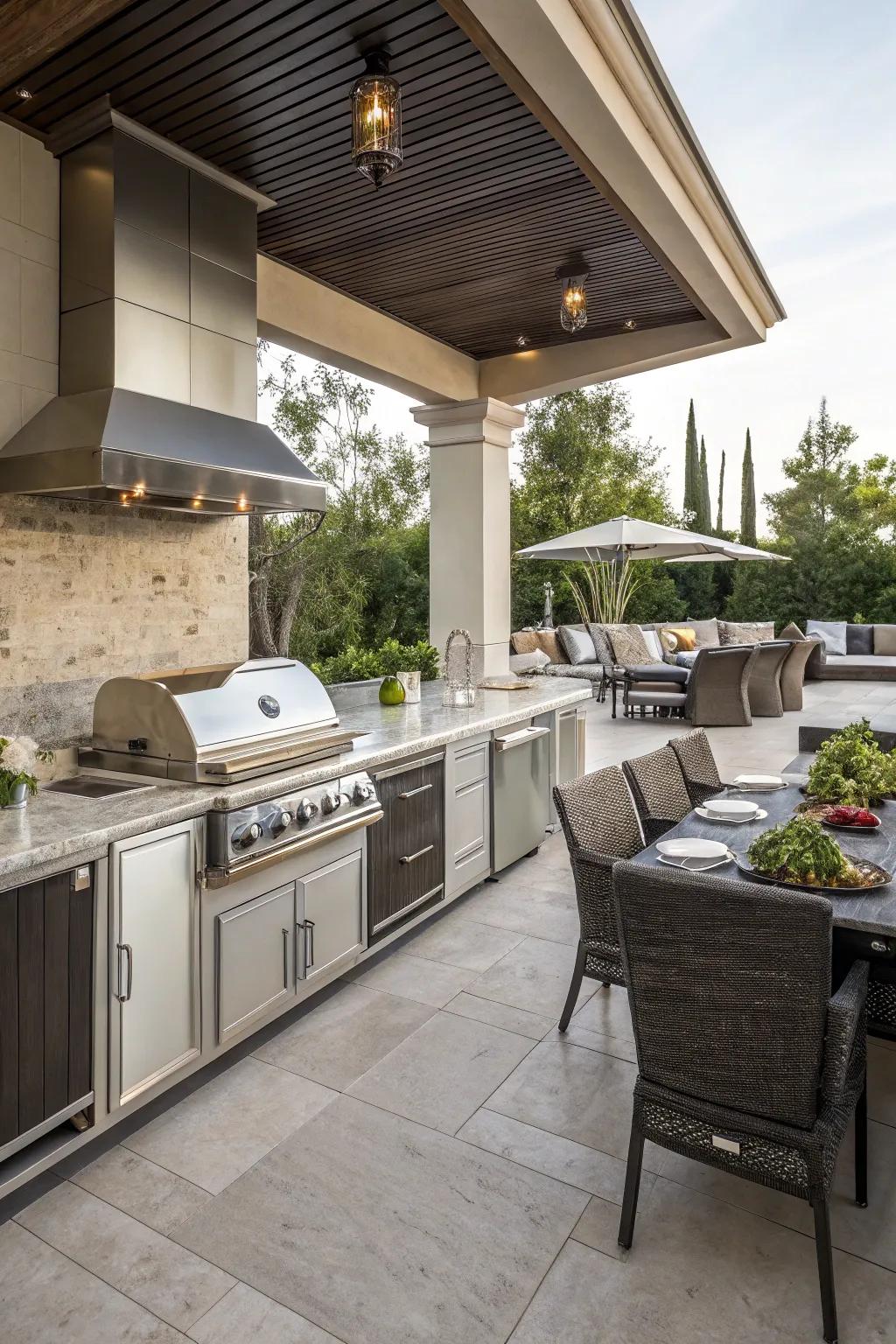 A fully equipped outdoor kitchen makes alfresco dining a pleasure.